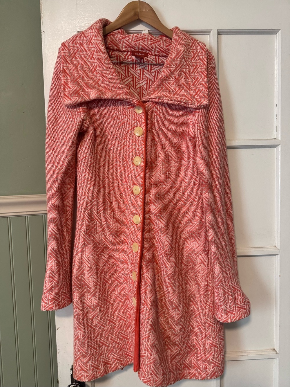 Sundance Orange Patterned Wool-Blend Button Front Cardigan Coat